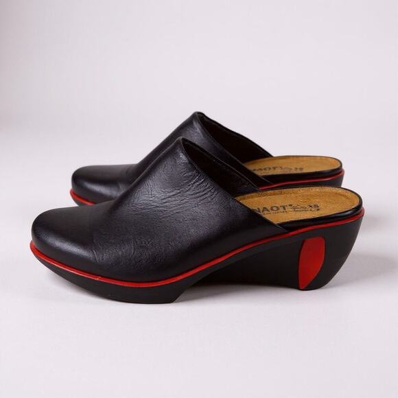 Naot Evening Mule Clogs Black EU 38 US 7.5 Madras Leather Red Accent Slip On - Picture 2 of 16